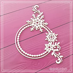 Чипборд "Круглая рамка со снежинками и завитками 6" (СкрапМагия)