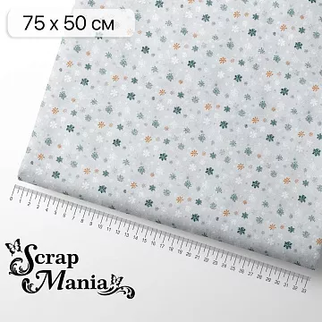 Отрез ткани 75х50 см "Снежинки-мандаринки. Снегопад" (ScrapMania)