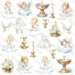 Бумага 30х30 см "White Roses. Christening 2" (ScrapAndMe)