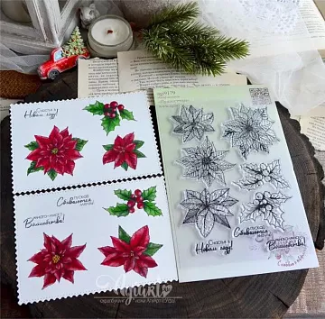 Штамп "Пуансеттии", 7,5х6,5 см (AgiArt)