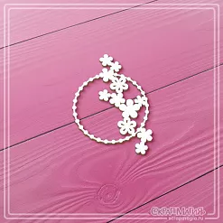 Чипборд "Круглая рама из бусинок с цветами", 4х6 см (СкрапМагия)