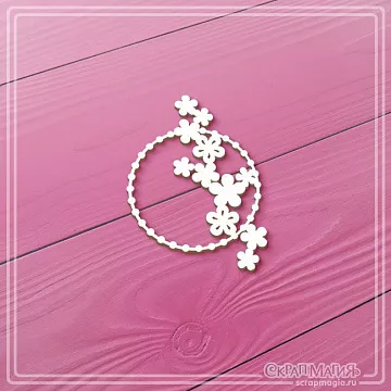 Чипборд "Круглая рама из бусинок с цветами", 4х6 см (СкрапМагия)