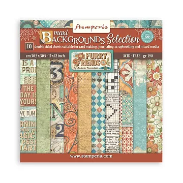 Набор бумаги 30х30 см "Furry Friends. Фоновый", 10 листов (Stamperia)