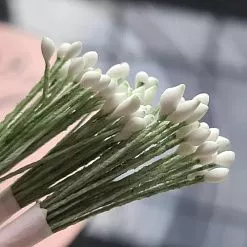 Тычинки "Капли. Белые на темно-зеленой нити", 25 шт (AgiArt)