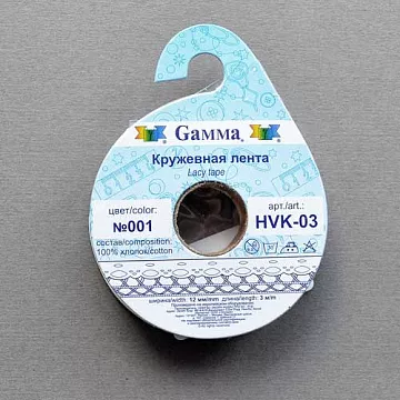 Лента кружевная "Белая" ширина 1,2 см, длина 3 м (Gamma)