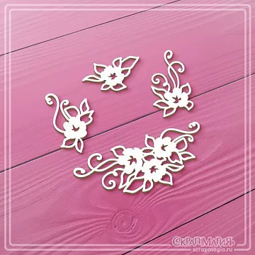 Чипборд "Цветы с завитками", 7,3 см (СкрапМагия)