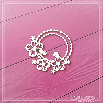 Чипборд "Круглая рамка с цветами", 5х5 см (СкрапМагия)