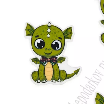 Акриловое украшение "Дракончик зеленый с бантиком", 3,3х2,5 см