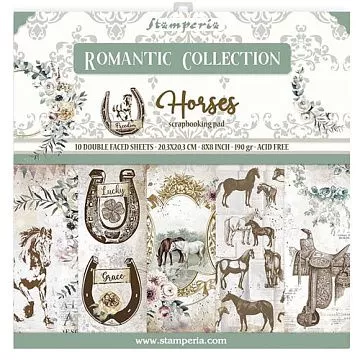 Набор бумаги 20х20 см "Romantic Collection. Horses", 10 листов (Stamperia)