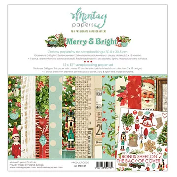 Набор бумаги 30х30 см "Merry & Bright", 12 листов (Mintay)