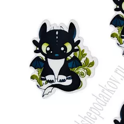 Акриловое украшение "Дракончик черный с зеленой веткой", 3,5х3см