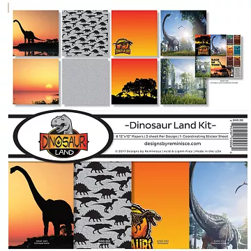 Набор бумаги 30х30 см с наклейками "Dinosaur land", 8 листов (Reminisce)