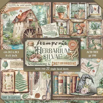 Набор бумаги 20х20 см "Herbarium Silvae", 22 листа (Stamperia)