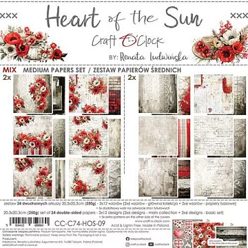 Набор бумаги 20х20 см "Heart of the sun. Mix", 24 листа (CraftO'clock)