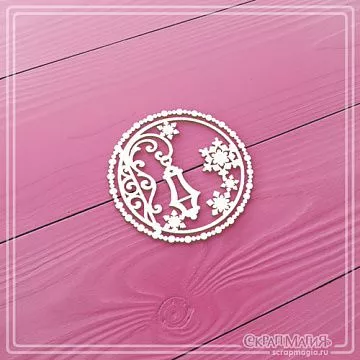 Чипборд "Круглая рамка с фонариком и снежинками. Малая", 4,8х4,8 см (СкрапМагия)