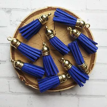 Набор украшений "Кисточки синие с золотым колпачком"