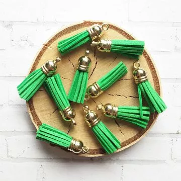 Набор украшений "Кисточки ярко-зеленые с золотым колпачком"