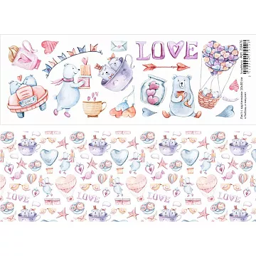 Лист с картинками 10х30 см "Любовь и мишки" (ScrapMania)