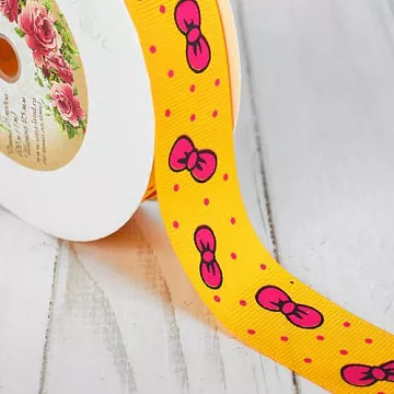 Лента репсовая "Бантики", цвет жёлтый, ширина 2,5 см, длина 90 см