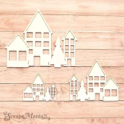 Чипборд "Новогодние традиции. Шейкер. Домики с елкой. Мини" (ScrapMania)