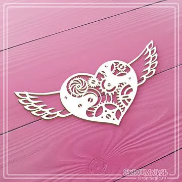 Чипборд "Механическое сердце с крыльями", 10,1х4,8 см (СкрапМагия)