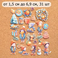 Набор тканевых высечек "Снежинки-мандаринки", 31 шт (ScrapMania) Набор тканевых высечек "Снежинки-мандаринки", 31 шт (ScrapMania)