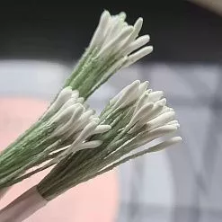 Тычинки "Удлиненные. Белые на темно-зеленой нити", 25 шт (AgiArt)