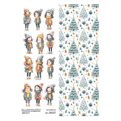 Лист с картинками 10х30 см "Снежинки-мандаринки. Девчата" (ScrapMania)