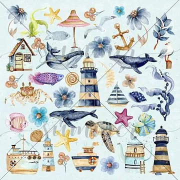 Бумага 30х30 см "У синего моря. У синего моря" (Summer Studio)