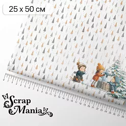 Отрез ткани 25х50 см "Снежинки-мандаринки. Лепим снеговика" (ScrapMania)