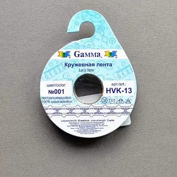 Лента кружевная "Белая" ширина 0,8 см, длина 3 м (Gamma)