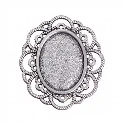 Основа под кабошон "Овал с крупными фестонами", цвет черненое серебро