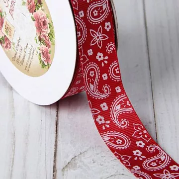 Лента репсовая "Огурцы на бордовом", ширина 2,5 см, длина 1 м