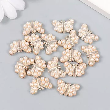 Набор акриловых украшений "Золотая бабочка в жемчужинках", 2х1,3 см, 15 шт (АртУзор)