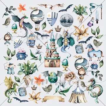 Бумага 30х30 см "Там, где живут драконы. Лист для вырезания" (Summer Studio)